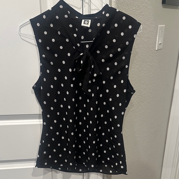 Anne Klein Black and White Polka Dot Blouse - Picture 1 of 8